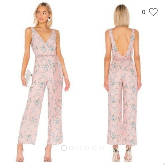 LPA Pants - LPA Alina Margit V-neck Floral Pink Wide Leg Jumpsuit Size S Small